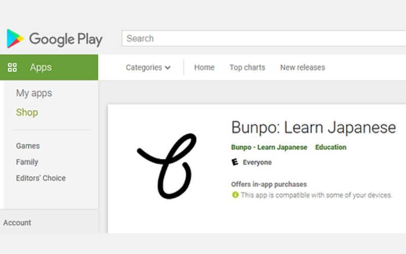 Phần mềm học tiếng Nhật miễn phí Bunpo: Learn Japanese